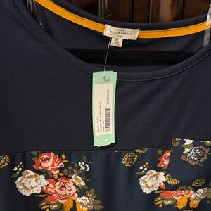 Mason & Belle Navy Floral Top with Mustard Accents